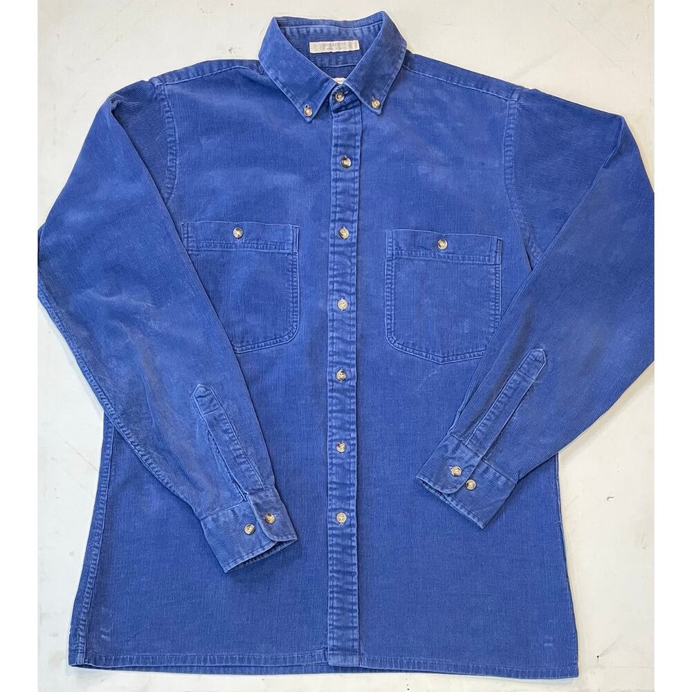 VTG 80s Shelter Bay by Arrow Blue Corduroy Shirt Mens M Button Down Long Sleeve